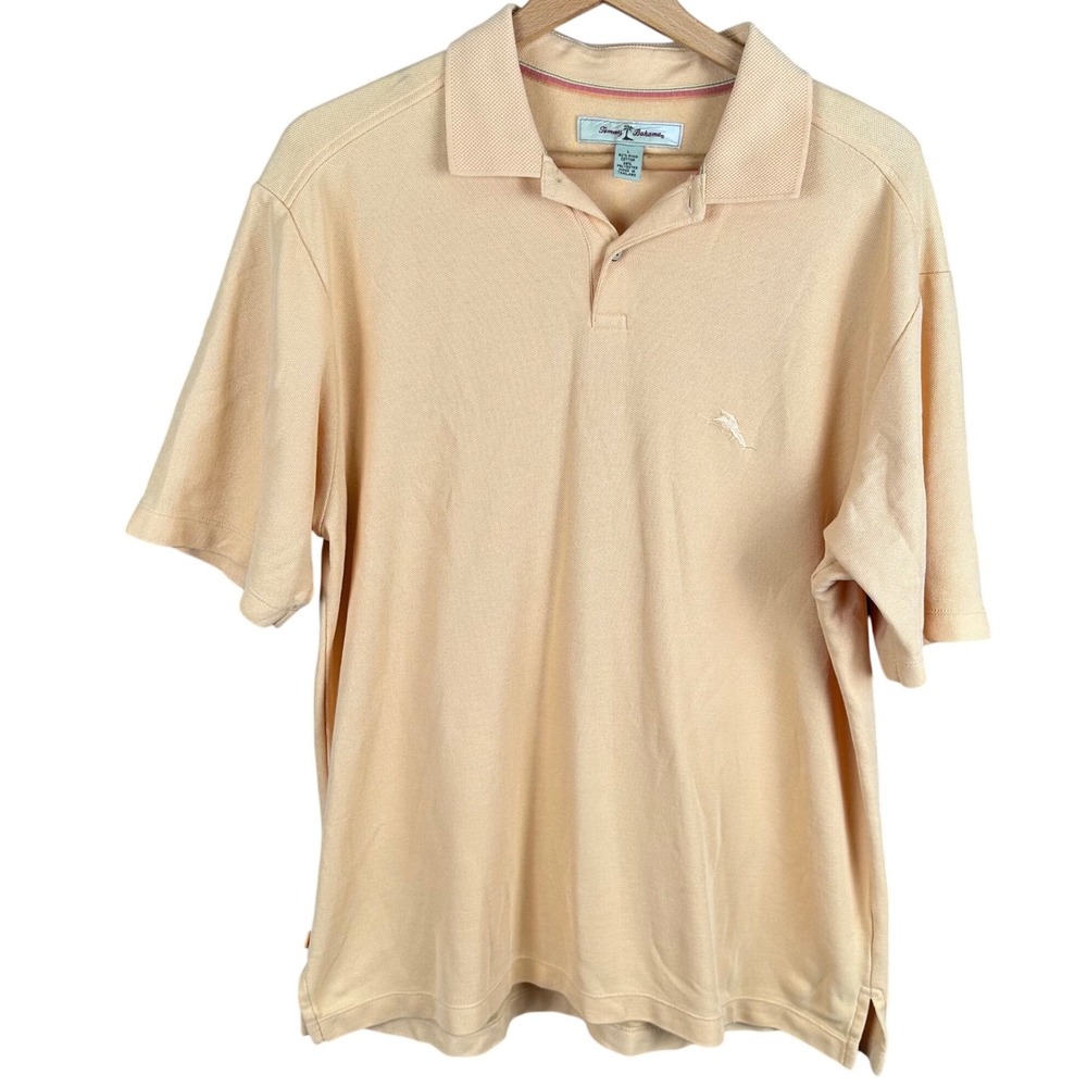 Tommy Bahama Mens Large Peach Orange Pima Cotton Blend Short Sleeve Polo Shirt